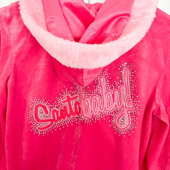 Victorias Secret Santa Baby Bling Fur Y2K Hoodie Velour Jacket Sweatshirt M - Picture 6 of 8